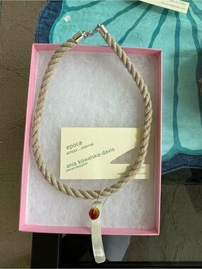 NWOT - Epoca Natural Rope Choker Necklace with Silver and Amber Accent